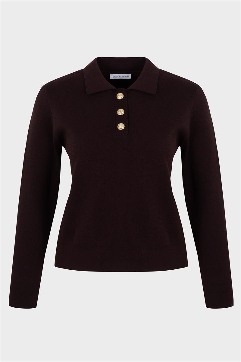 NOVITA VISCOSE COLLARED KNIT SWEATER BROWN