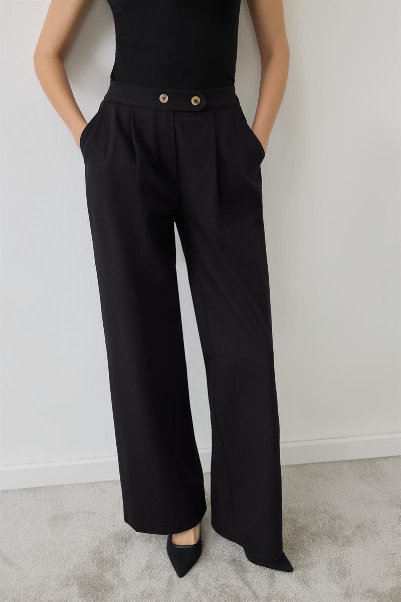 OVEL LEATHER COLLAR DETAIL PANTS SET BLACK