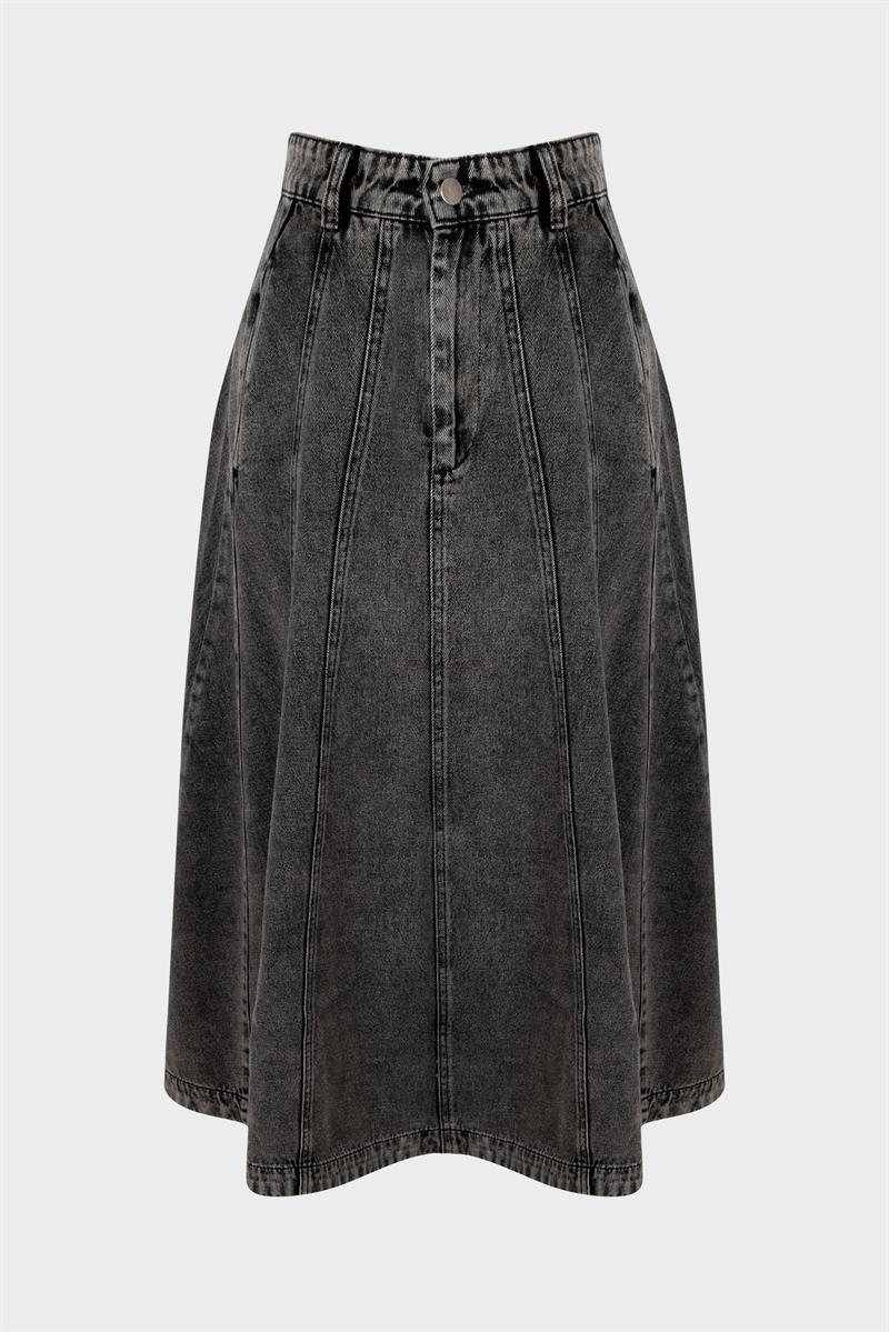 PARÇALI DENIM KOT ETEK ANTRASİT