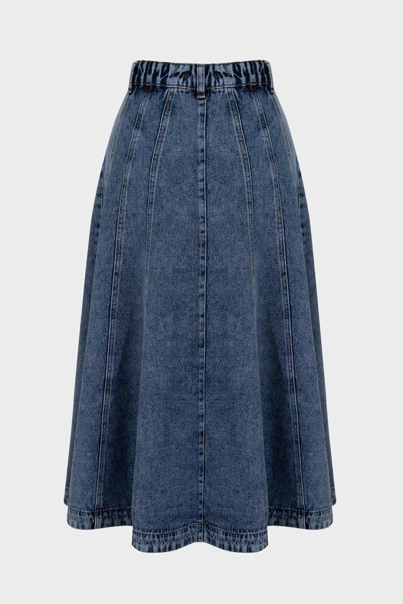PARÇALI DENIM KOT ETEK KOYU LACİVERT