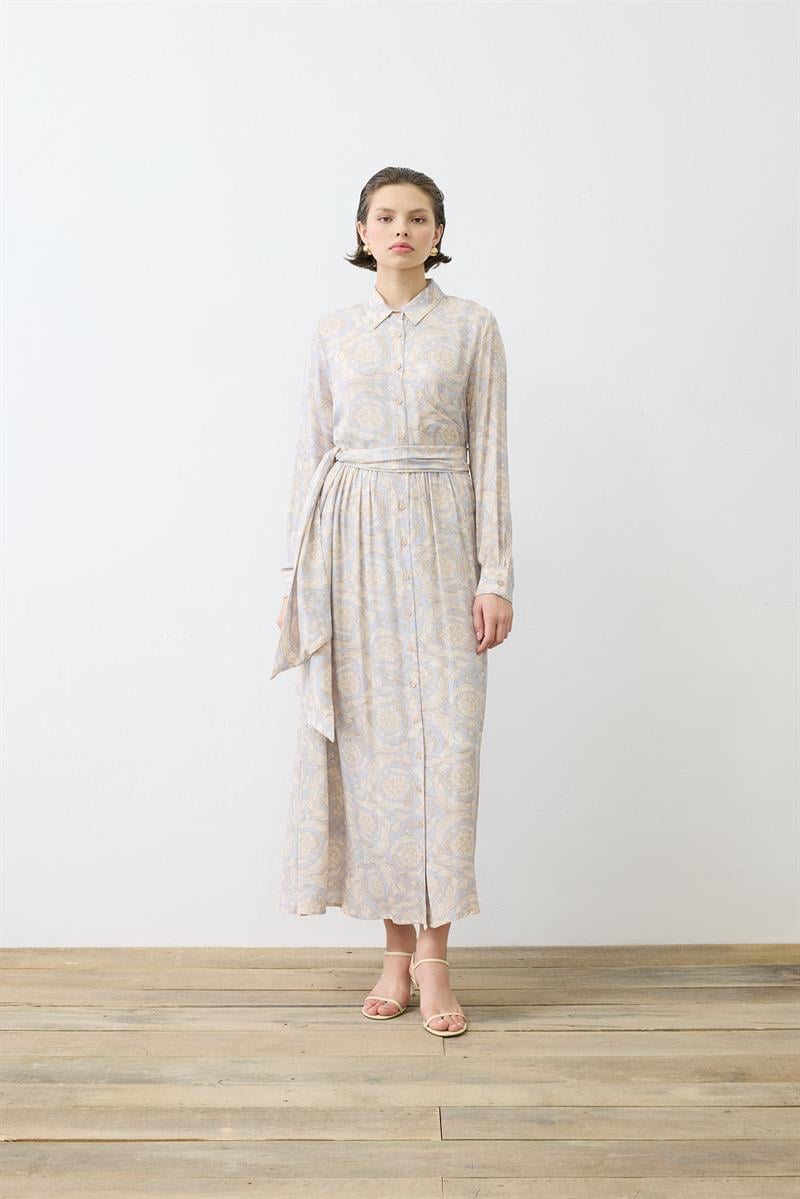 PASTEL DESEN VİSKON RAYON GÖMLEK ELBİSE BEBE MAVİ
