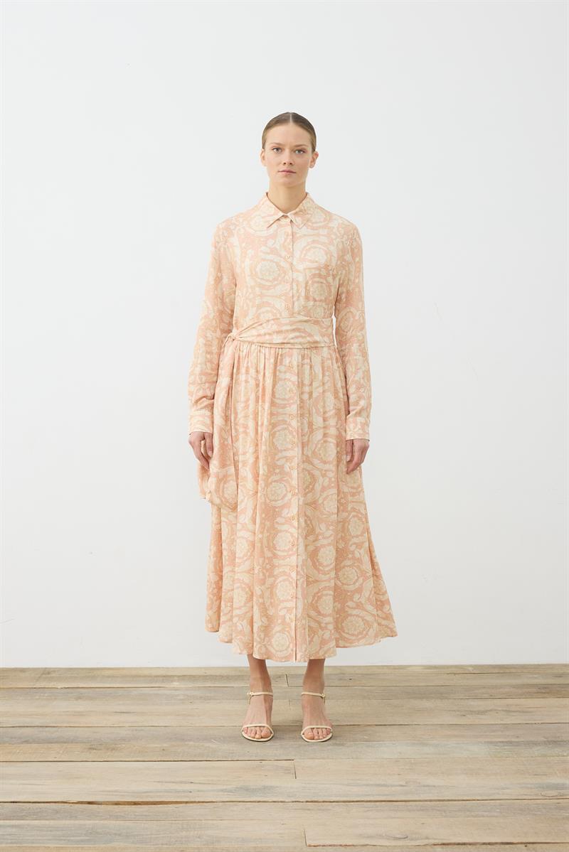 PASTEL DESEN VİSKON RAYON GÖMLEK ELBİSE PUDRA