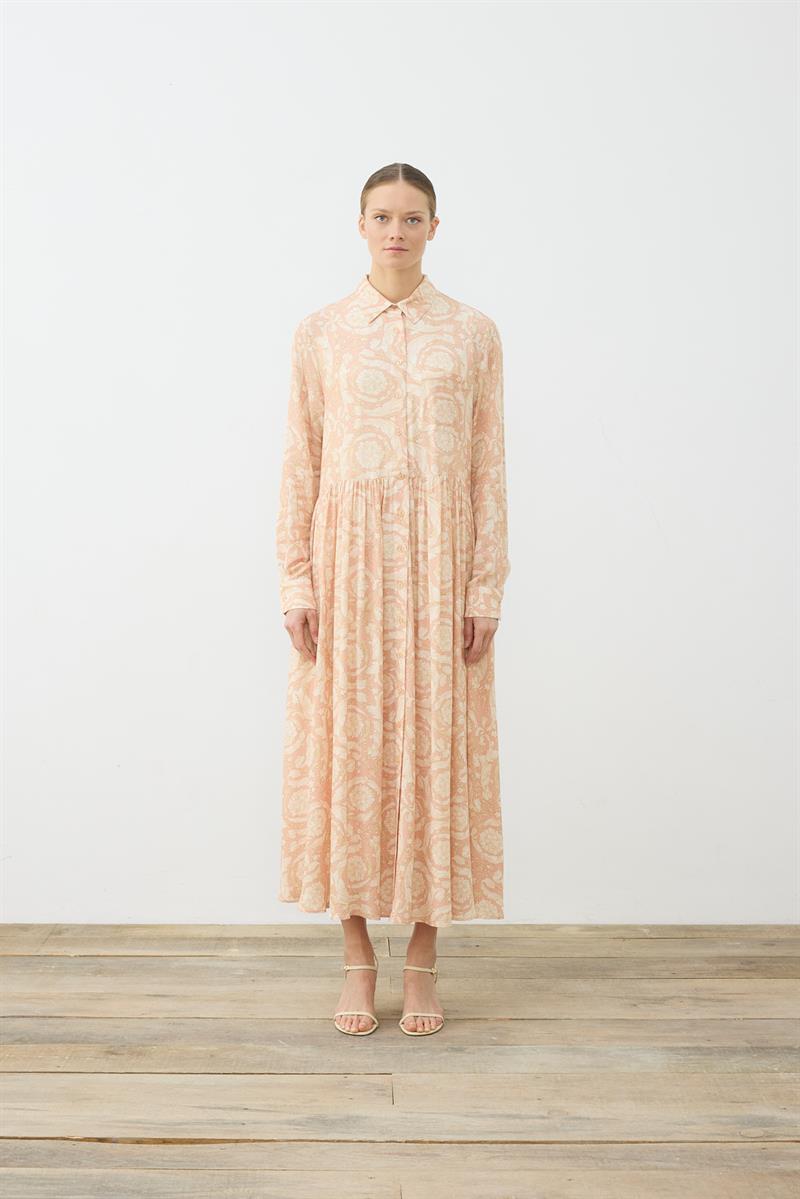 PASTEL DESEN VİSKON RAYON GÖMLEK ELBİSE PUDRA