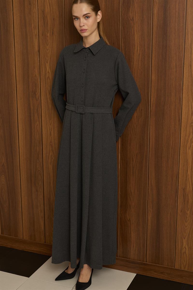 PETRA PLEAT DETAILED DRESS GRAY