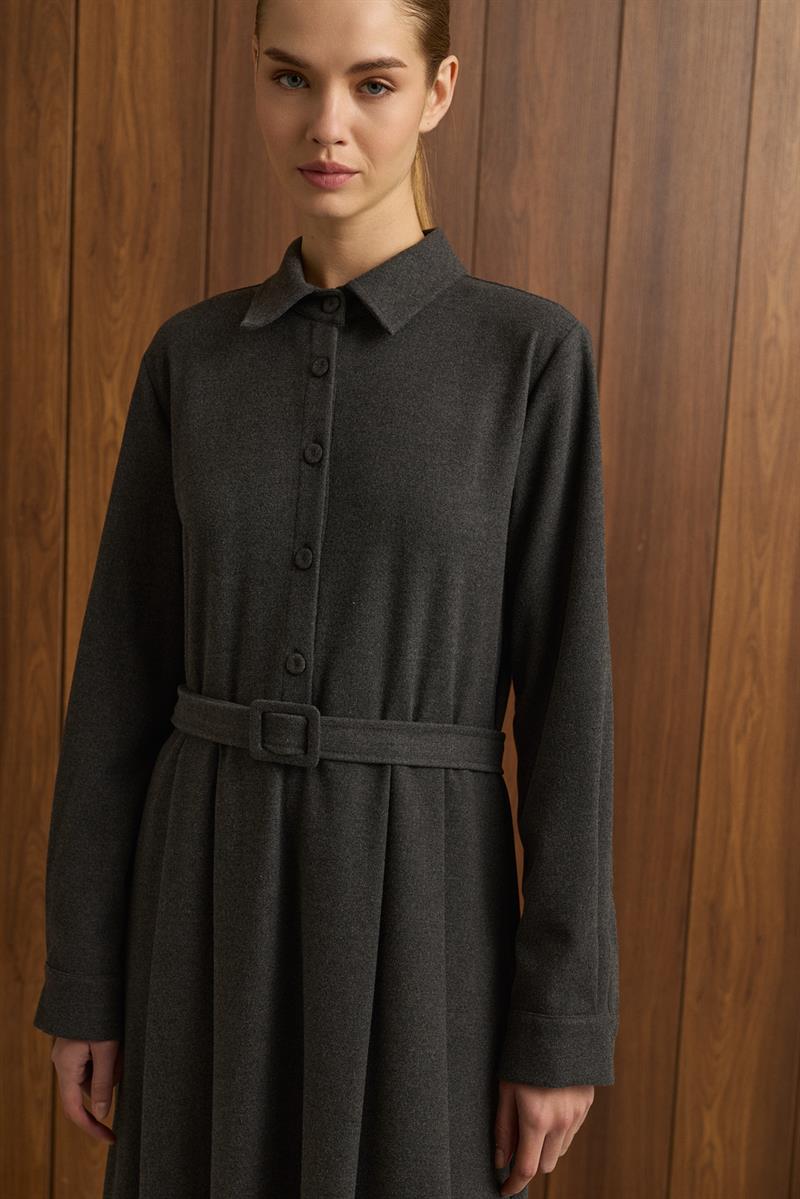 PETRA PLEAT DETAILED DRESS GRAY