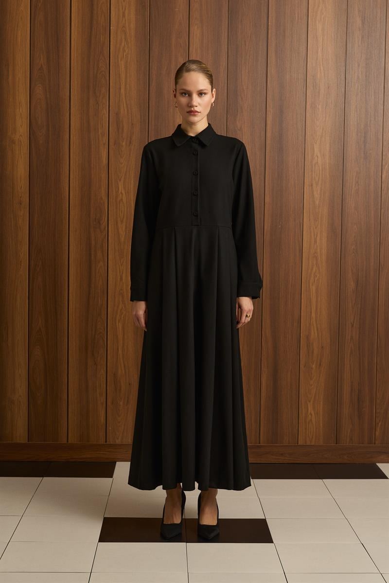 PETRA PLEAT DETAILED DRESS BLACK