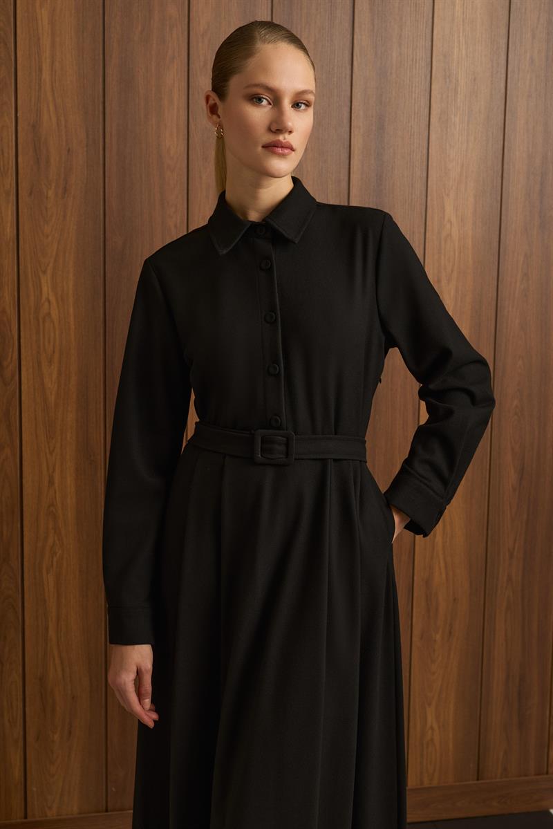 PETRA PLEAT DETAILED DRESS BLACK