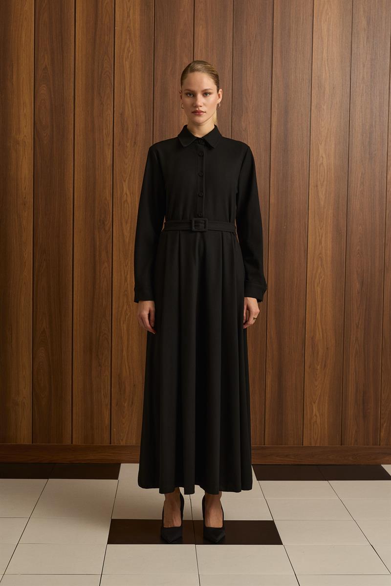 PETRA PLEAT DETAILED DRESS BLACK