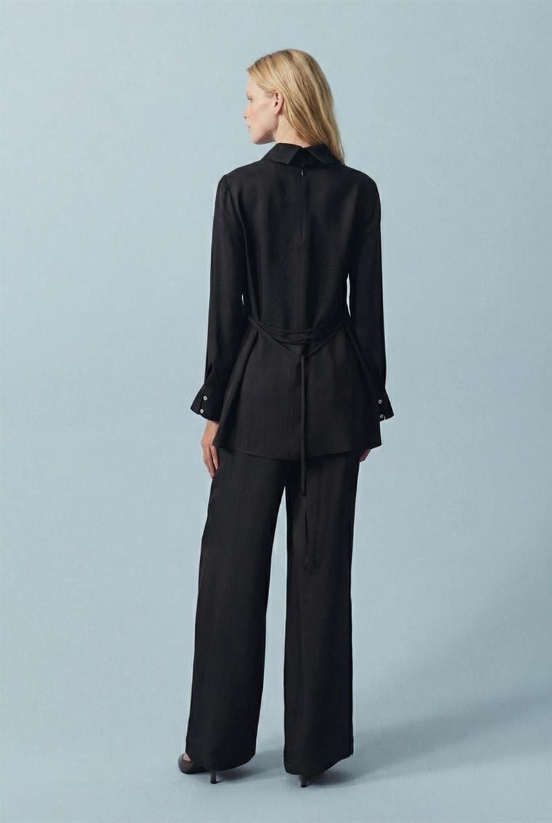 POLEN ASETAT CEKET PANTOLON TAKIM SİYAH