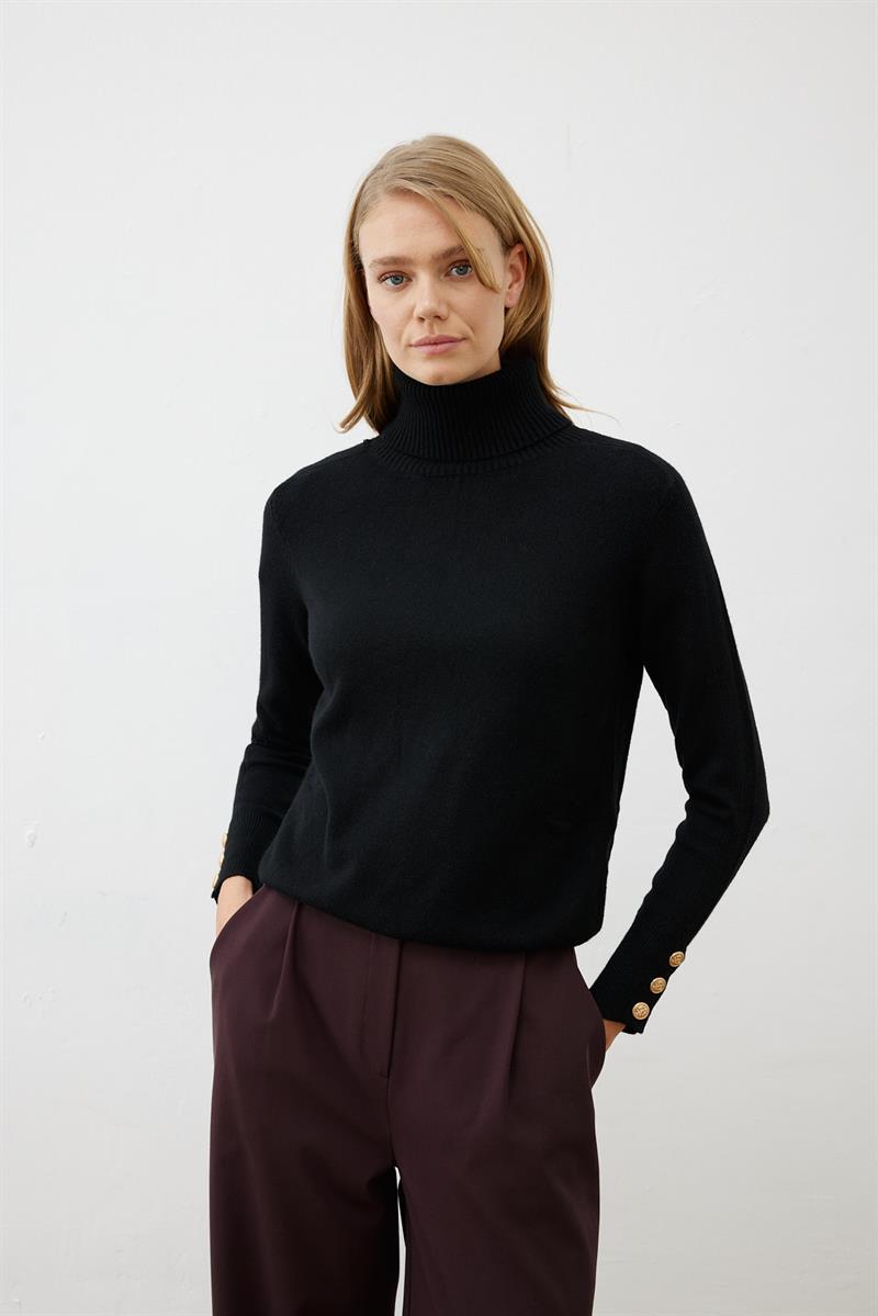 PREMIUM SELECTION DÜĞME DETAYLI BOĞAZLI TRIKO KAZAK SİYAH