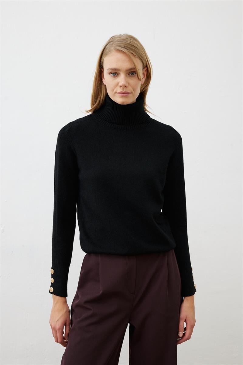 PREMIUM SELECTION DÜĞME DETAYLI BOĞAZLI TRIKO KAZAK SİYAH