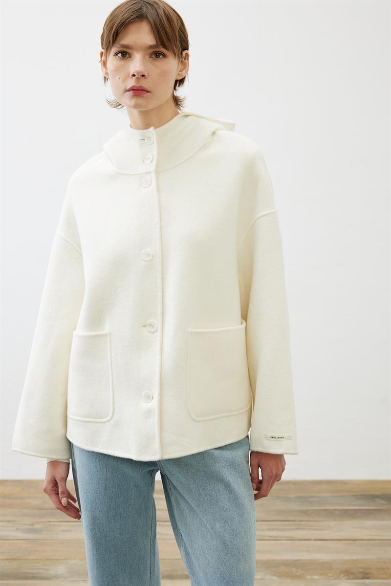 PREMIUM SELECTION YÜN KAŞMİR KISA KABAN EKRU