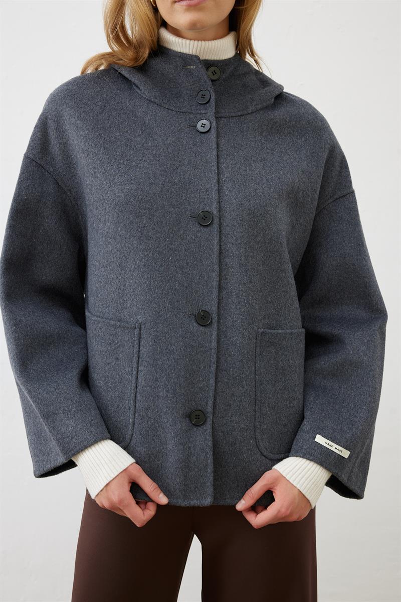 PREMIUM SELECTION YÜN KAŞMİR KISA KABAN GRİ