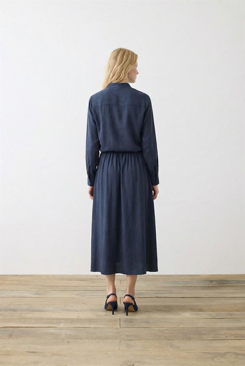 PRİME TAŞLANMIŞ İPEK BAĞLAMALI GÖMLEK ETEKLİ TAKIM LACİVERT