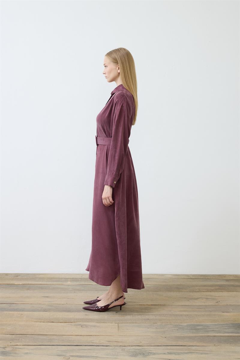 PRIME WASHED SILK SHIRT DRESS BURGUNDY