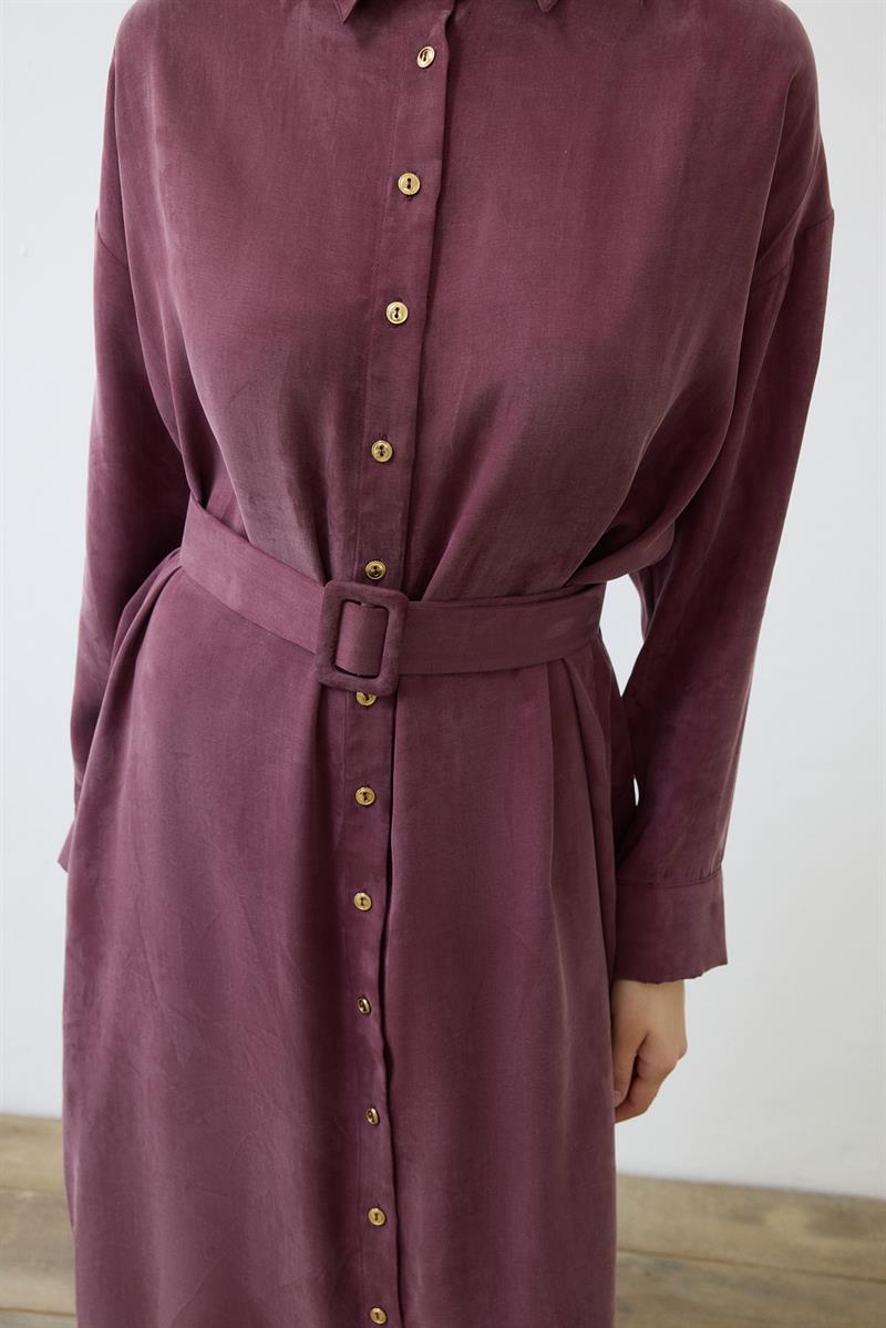 PRIME WASHED SILK SHIRT DRESS BURGUNDY