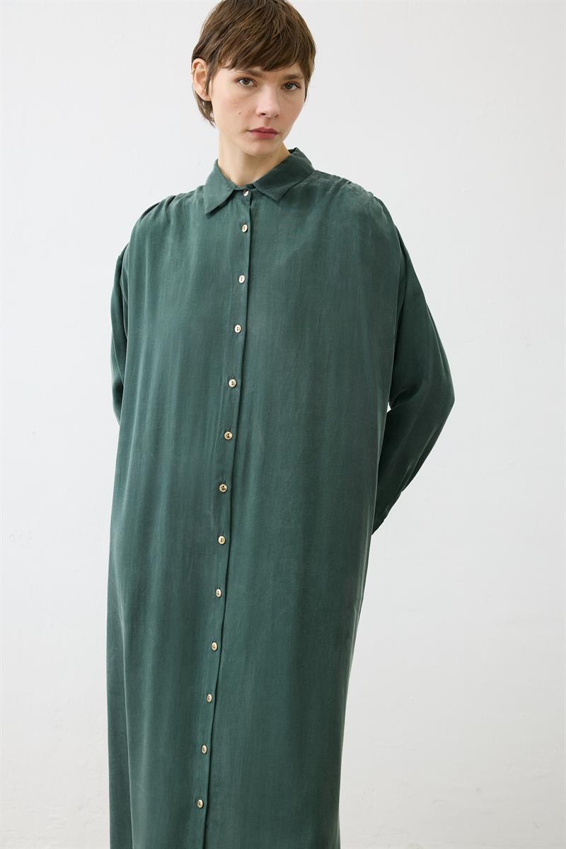 PRIME WASHED SILK SHIRT DRESS KHAKI