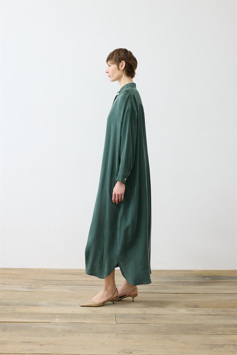 PRIME WASHED SILK SHIRT DRESS KHAKI