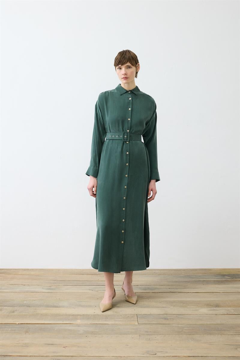 PRIME WASHED SILK SHIRT DRESS KHAKI