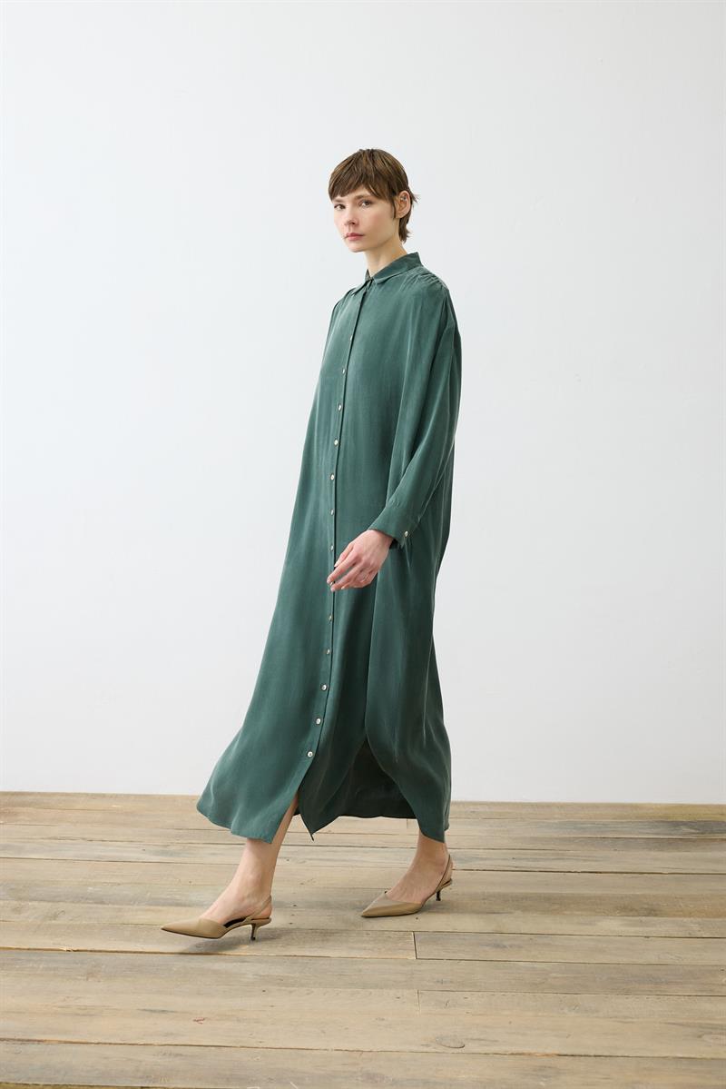 PRIME WASHED SILK SHIRT DRESS KHAKI