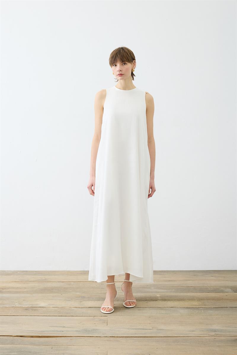 PRİME TAŞLANMIŞ İPEK KOLSUZ GÖMLEK TAKIM EKRU