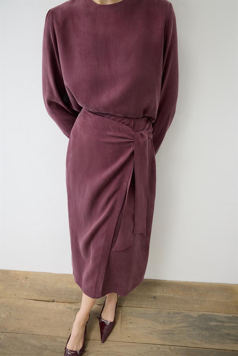 PRIME WASHED SILK DOUBLE BREASTED SKIRT SET BURGUNDY