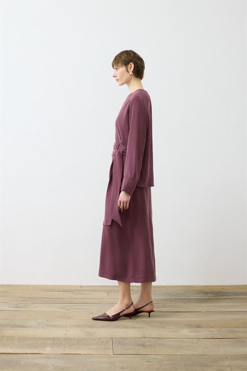 PRIME WASHED SILK DOUBLE BREASTED SKIRT SET BURGUNDY