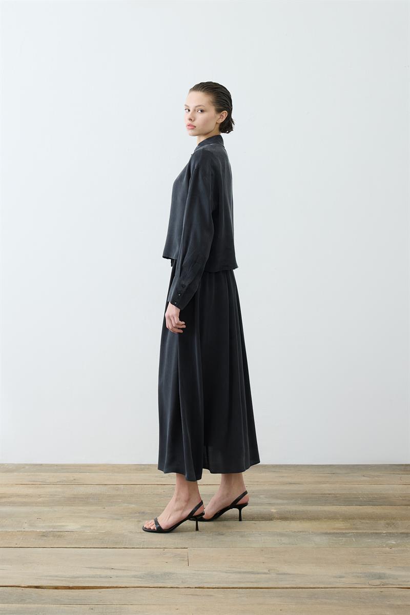 PRİME TAŞLANMIŞ İPEK LASTİKLİ ETEKLİ TAKIM SİYAH