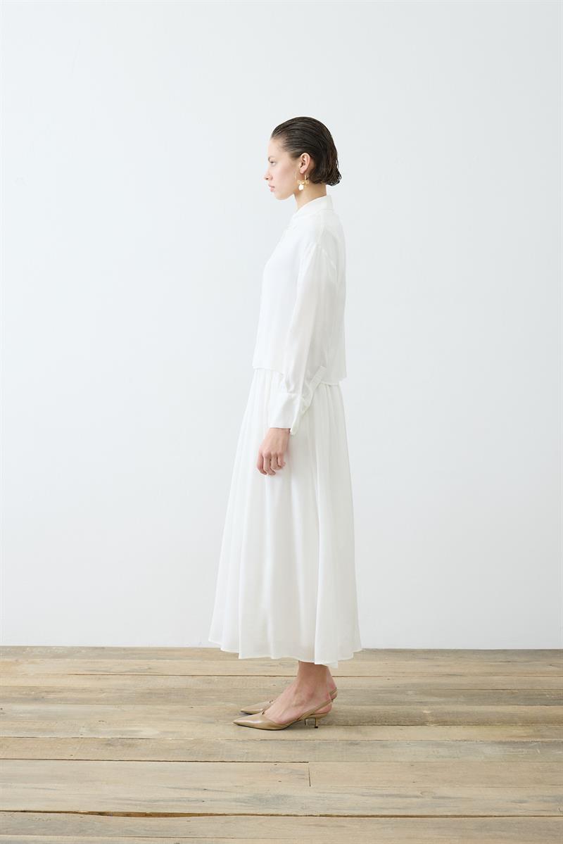 PRİME TAŞLANMIŞ İPEK LASTİKLİ ETEKLİ TAKIM EKRU