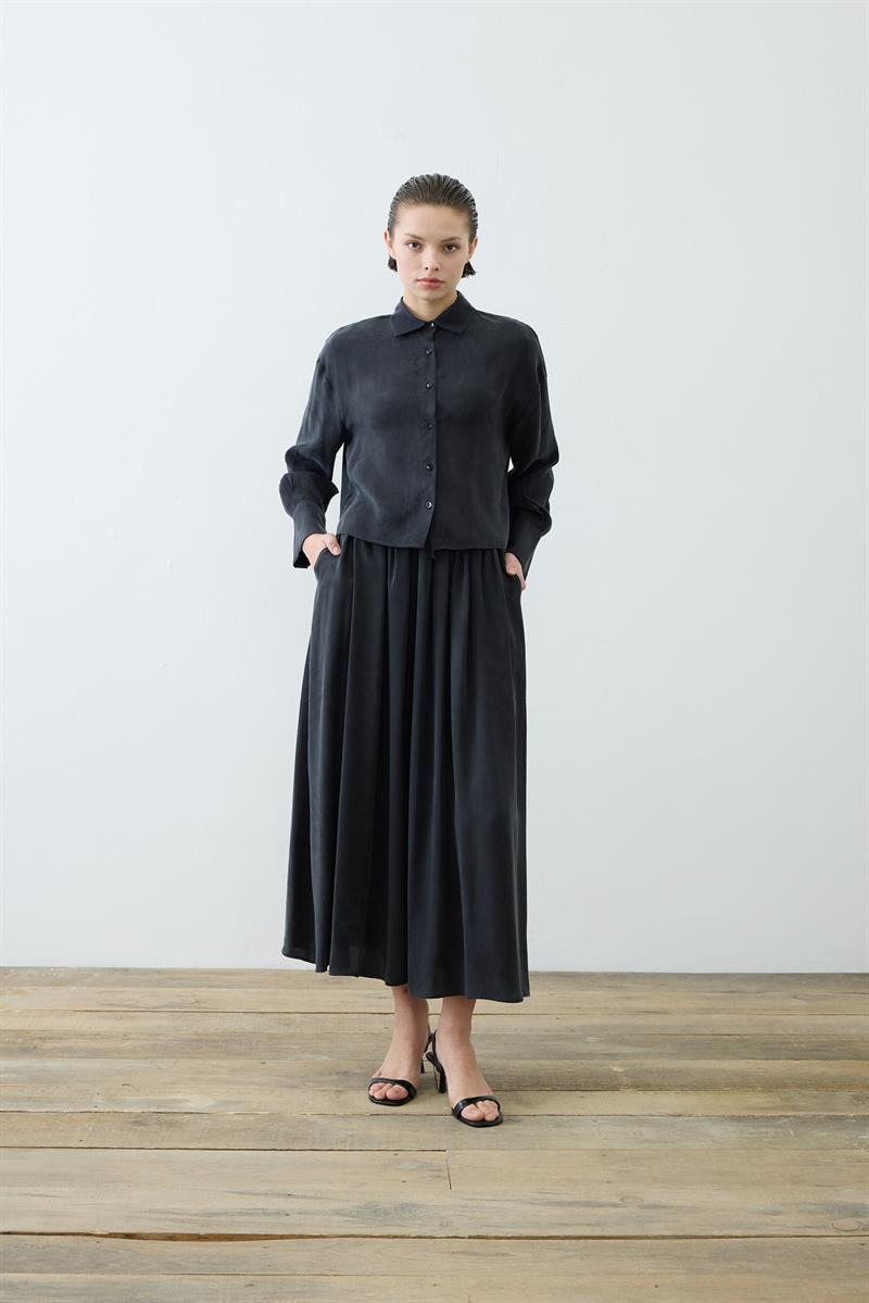 PRİME TAŞLANMIŞ İPEK LASTİKLİ ETEKLİ TAKIM SİYAH