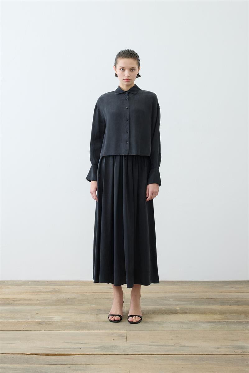 PRİME TAŞLANMIŞ İPEK LASTİKLİ ETEKLİ TAKIM SİYAH