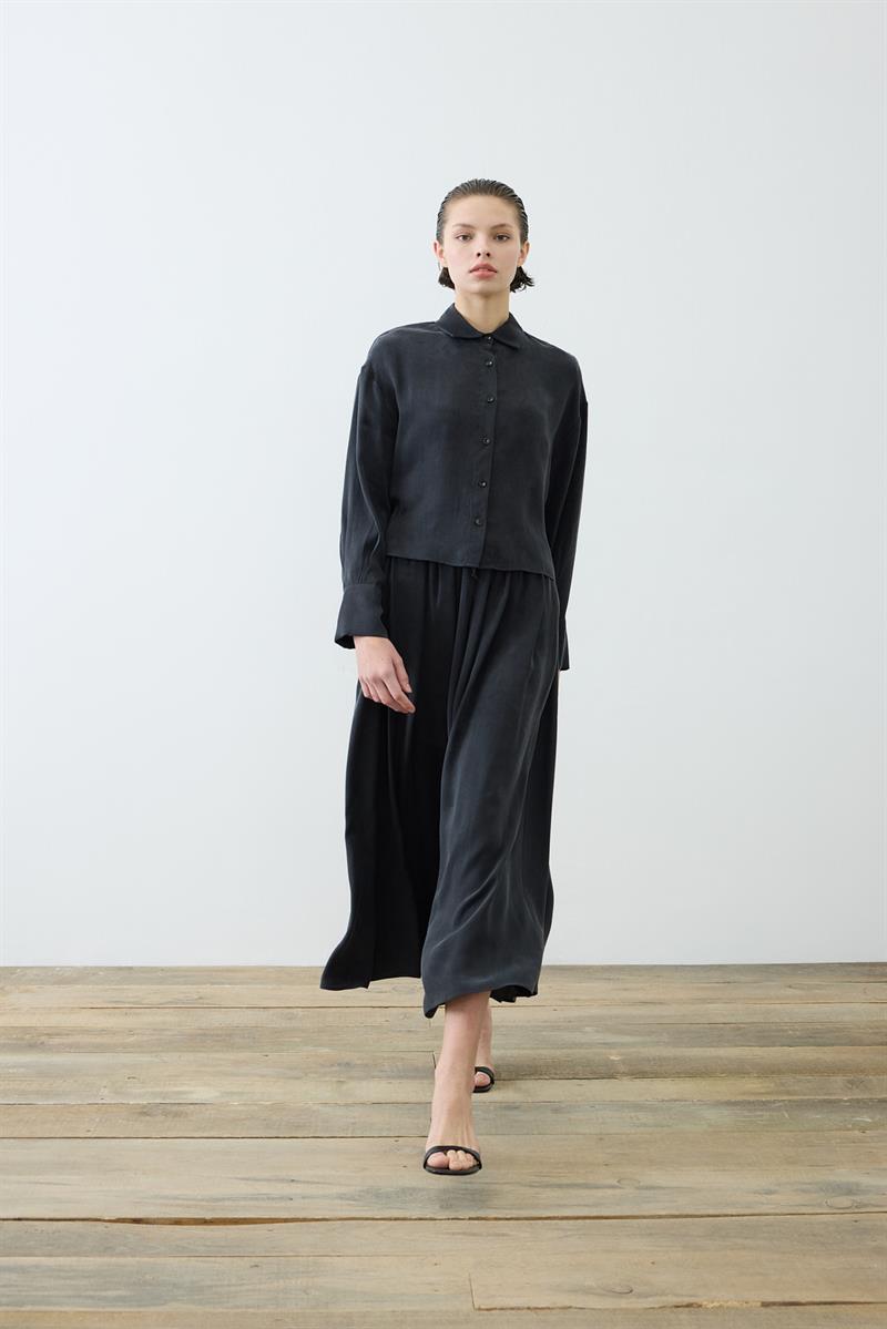 PRİME TAŞLANMIŞ İPEK LASTİKLİ ETEKLİ TAKIM SİYAH