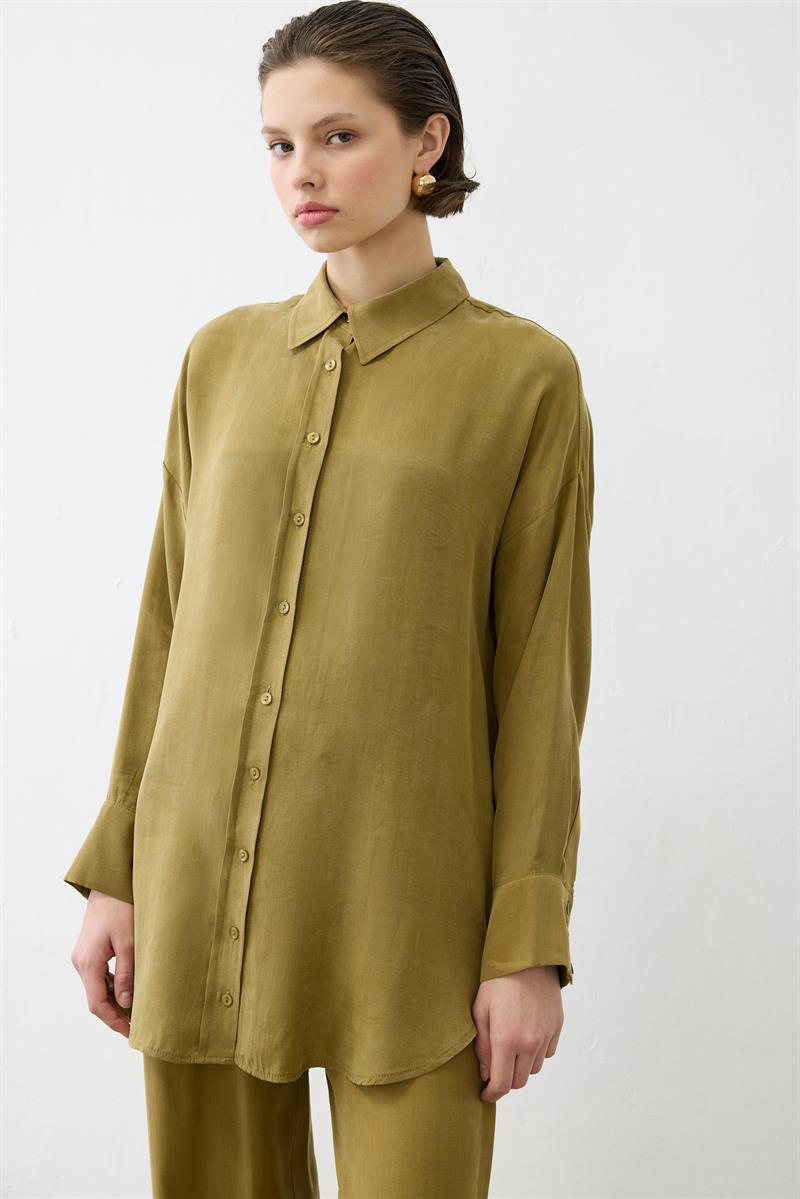 PRİME TAŞLANMIŞ İPEK PANTOLONLU TAKIM YEŞİL