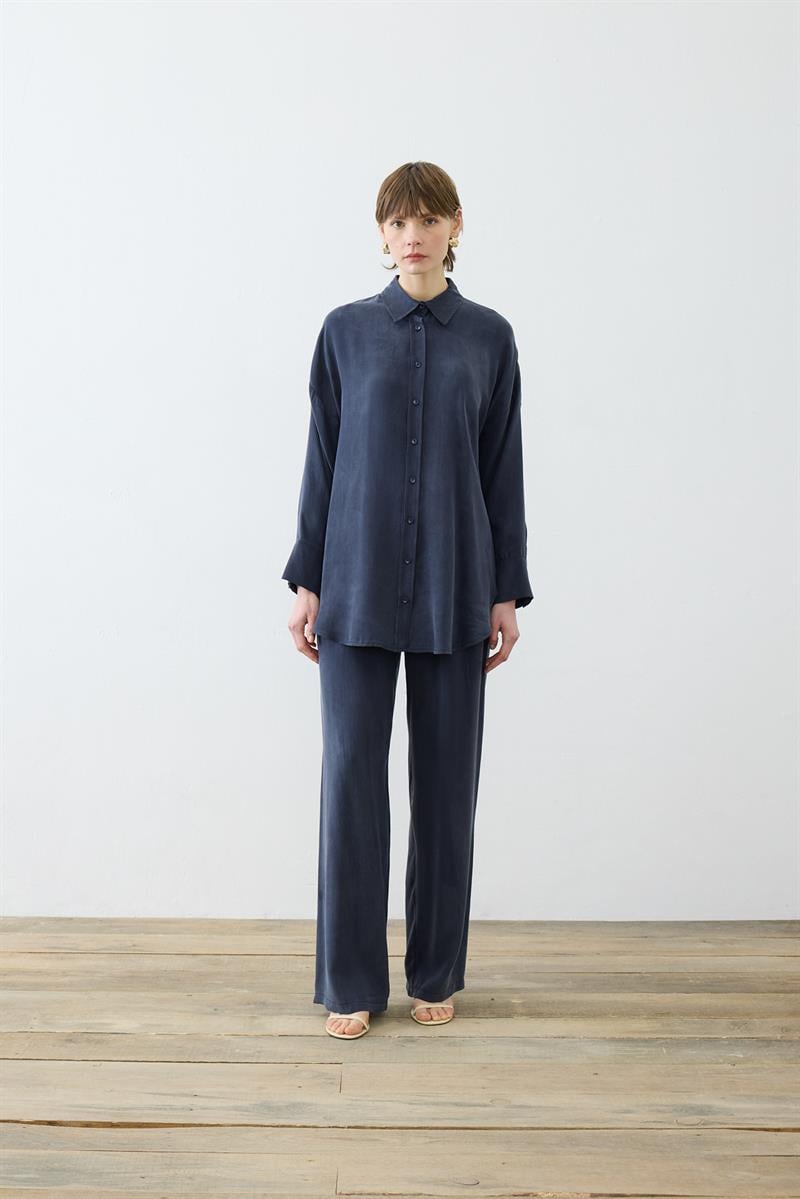 PRIME WASHED SILK PANTS SET NAVY BLUE