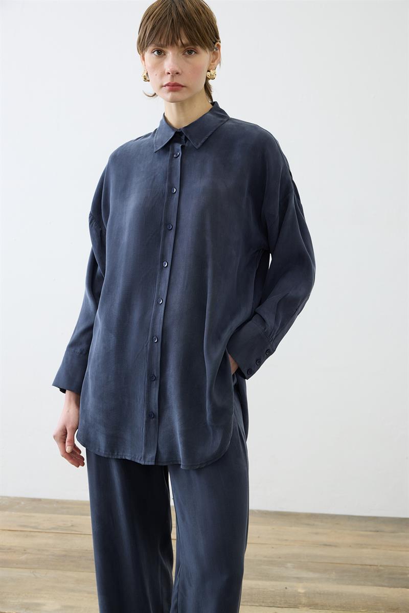 PRIME WASHED SILK PANTS SET NAVY BLUE