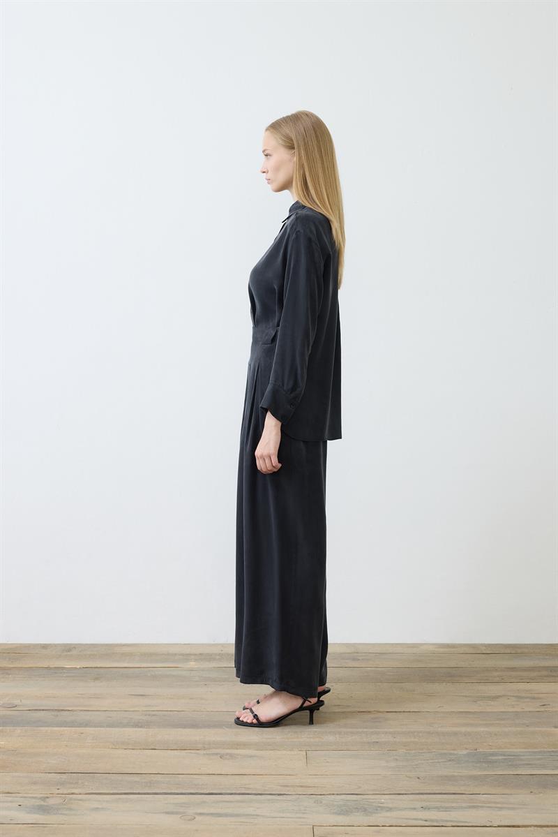 PRIME WASHED SILK PLEATED SHIRT PANTS SET BLACK