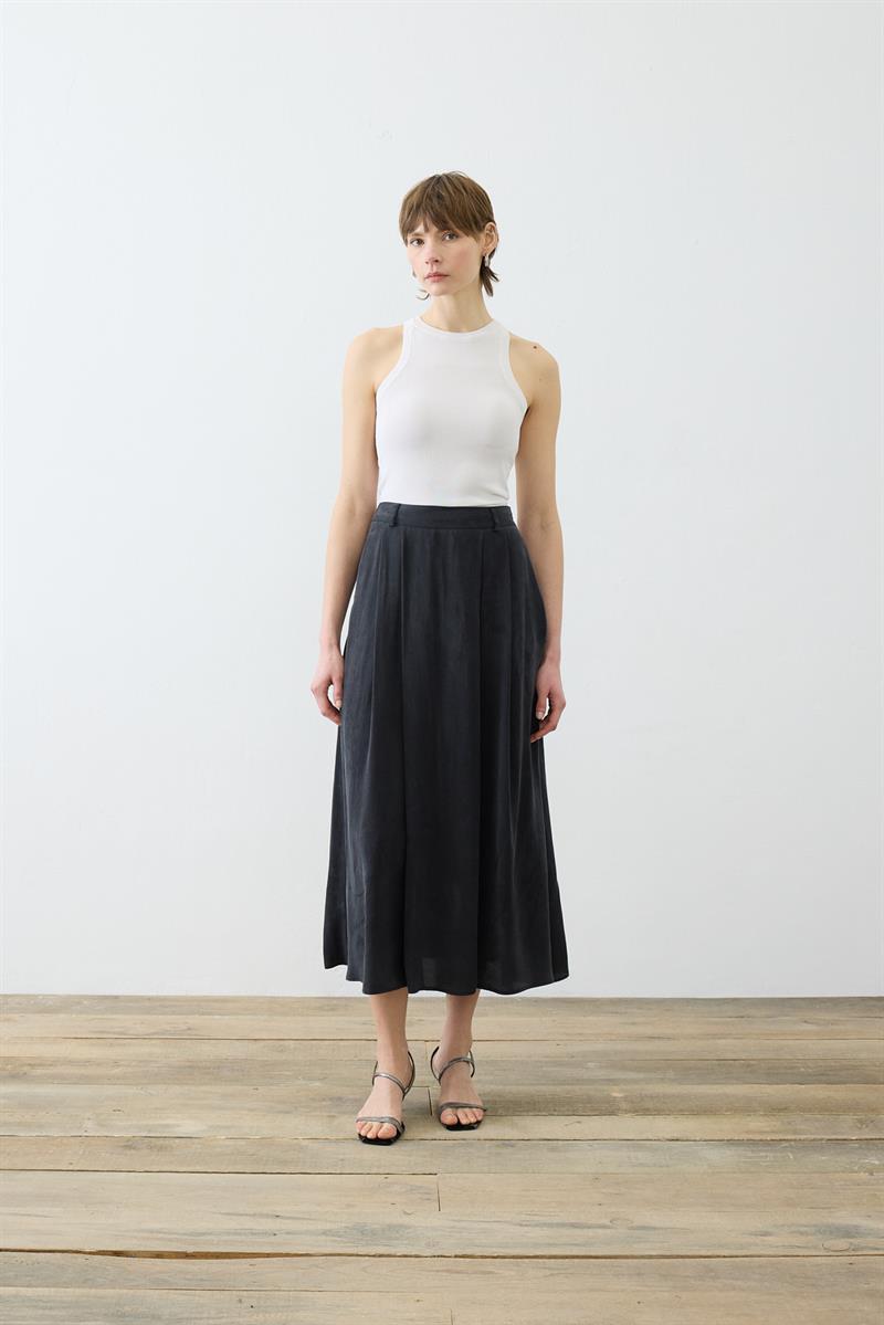 PRİME TAŞLANMIŞ İPEK PİLELİ ETEK  SİYAH