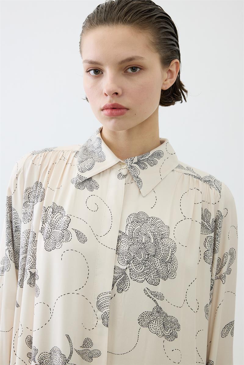 RITZ DESENLİ RAYON VİSKON GÖMLEK ELBİSE TAŞ