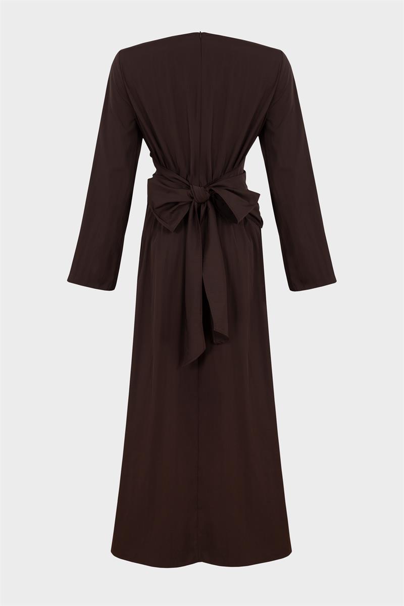 ROSE RUCHED DETAILED DRESS BROWN