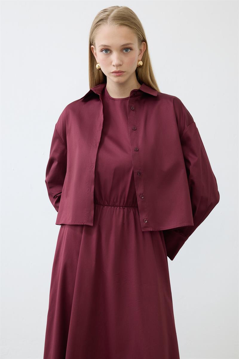 ROYAL COTTON SLEEVELESS SPORTS STITCH FLARED DRESS BURGUNDY