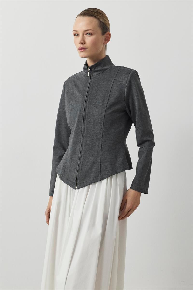 SALSA ÖRME OTURTMALI CEKET GRİ MELANJ