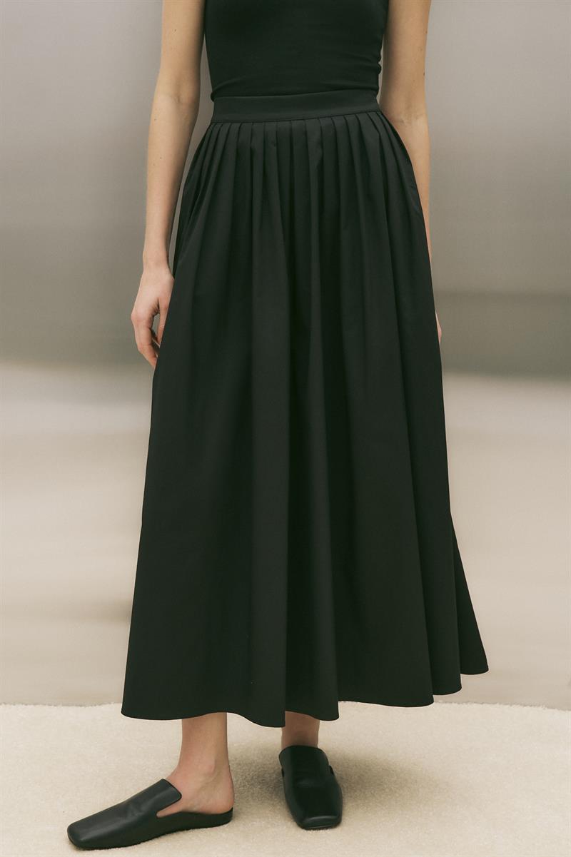 SALSA PAPER TOUCH PİLELİ KOTON ETEK SİYAH