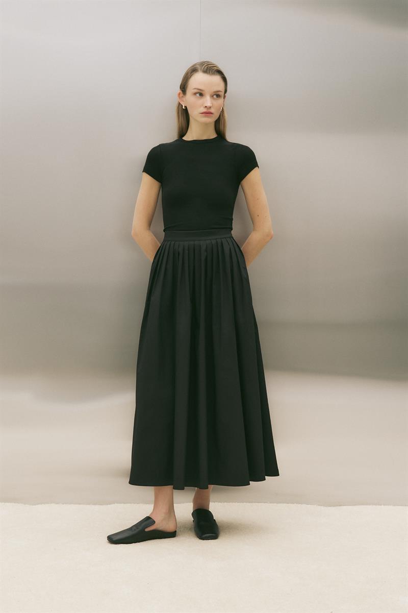 SALSA PAPER TOUCH PİLELİ KOTON ETEK SİYAH