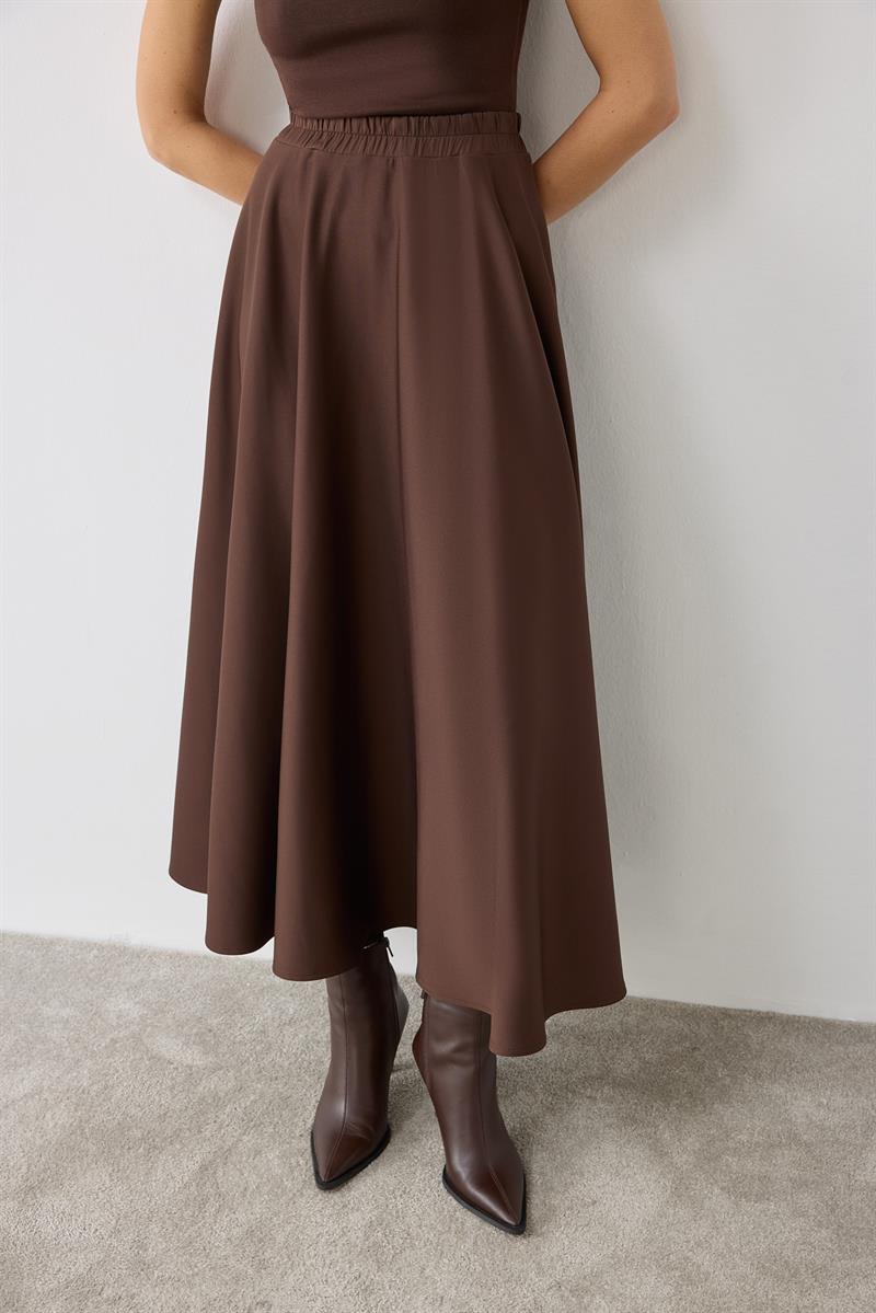 SCUBA FLARED SKIRT DARK BROWN