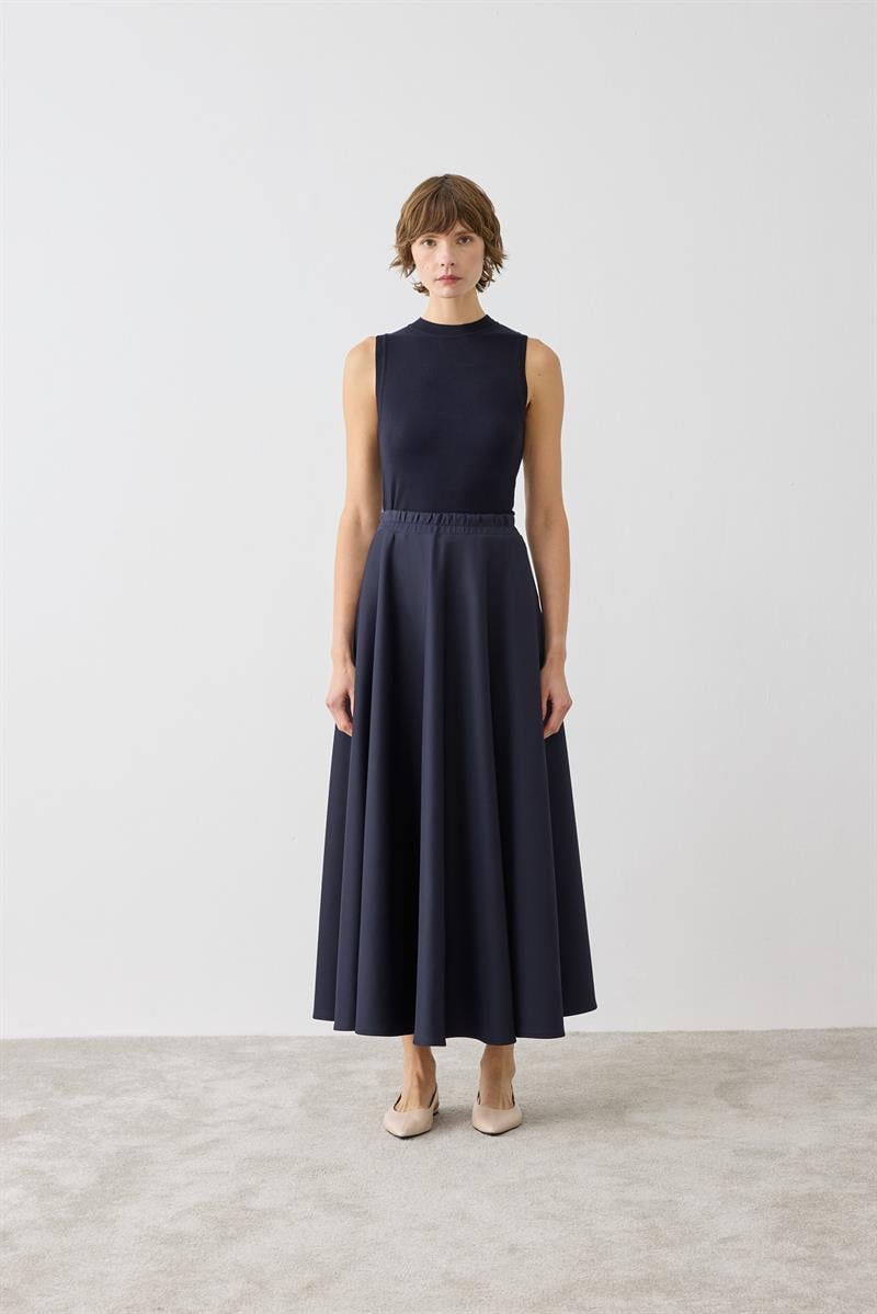 SCUBA FLARED SKIRT NAVY BLUE
