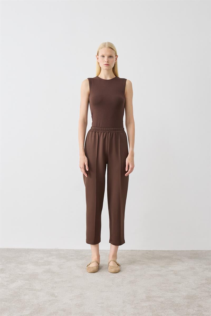 SCUBA OVERSIZE LINE DETAILED PANTS DARK BROWN
