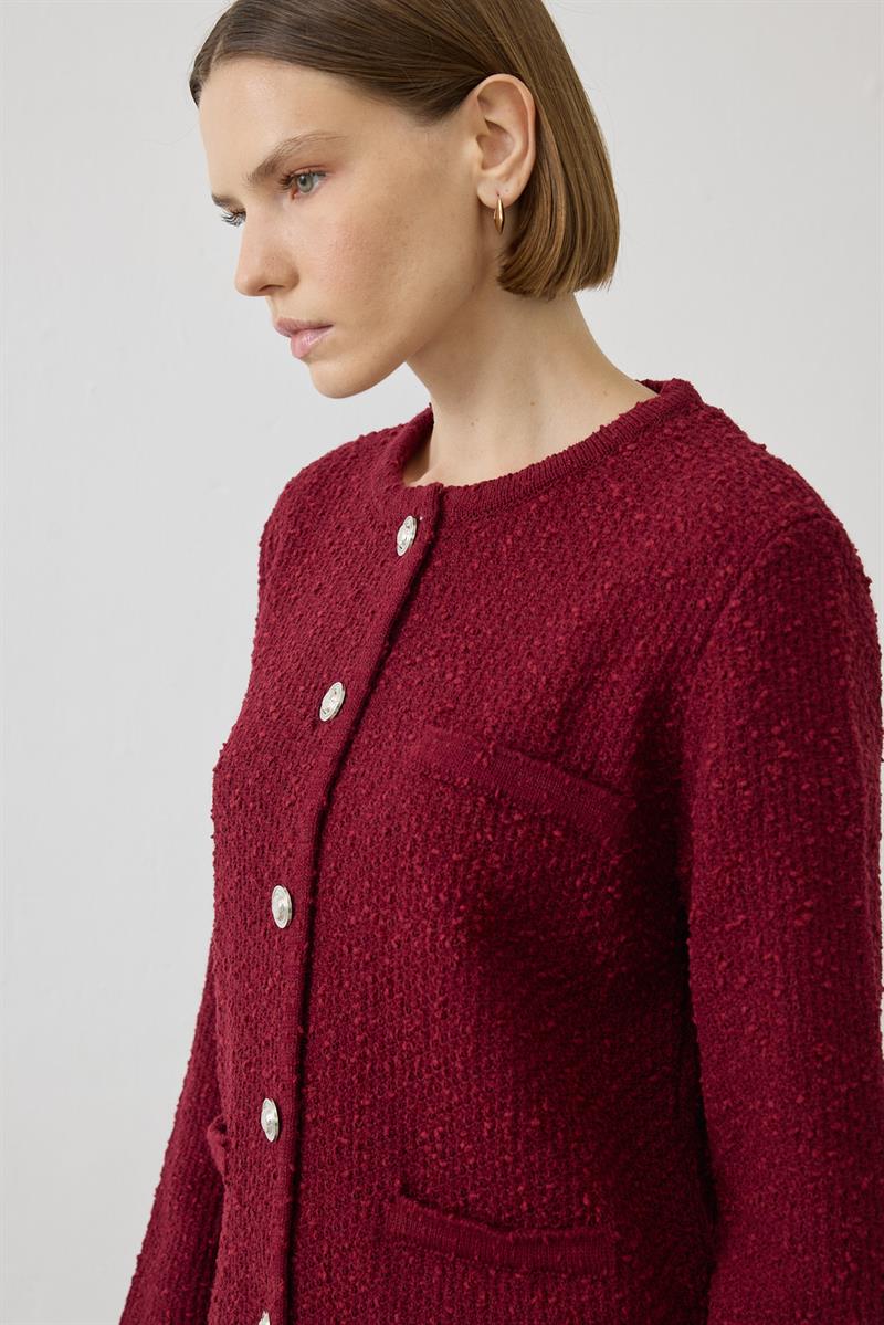SELEN TEXTURED KNIT CARDIGAN BURGUNDY