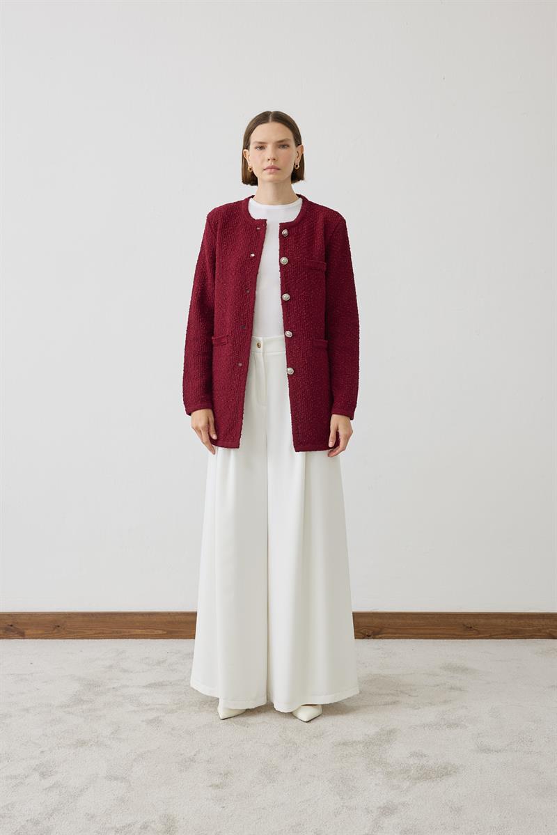 SELEN TEXTURED KNIT CARDIGAN BURGUNDY