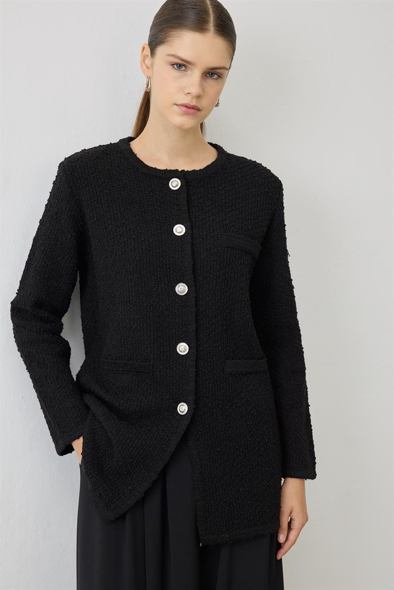 SELEN DOKULU TRİKO HIRKA SİYAH