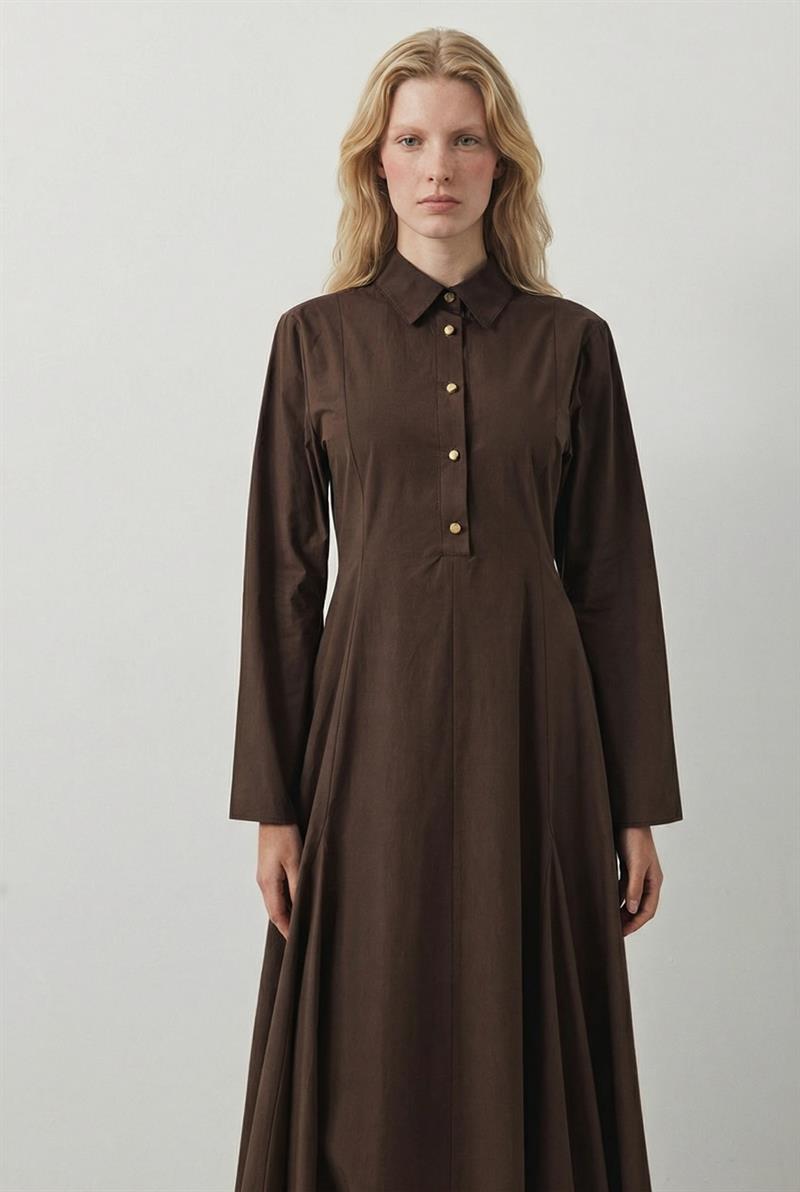 SELENE KOTON ELBİSE KAHVE